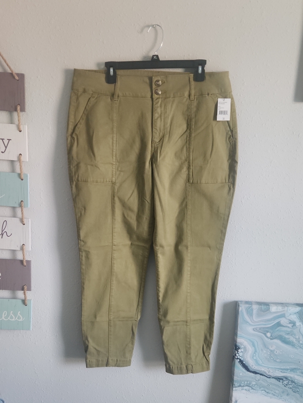 CAbi Olive Utility Crop Pants with Front Patch Pockets